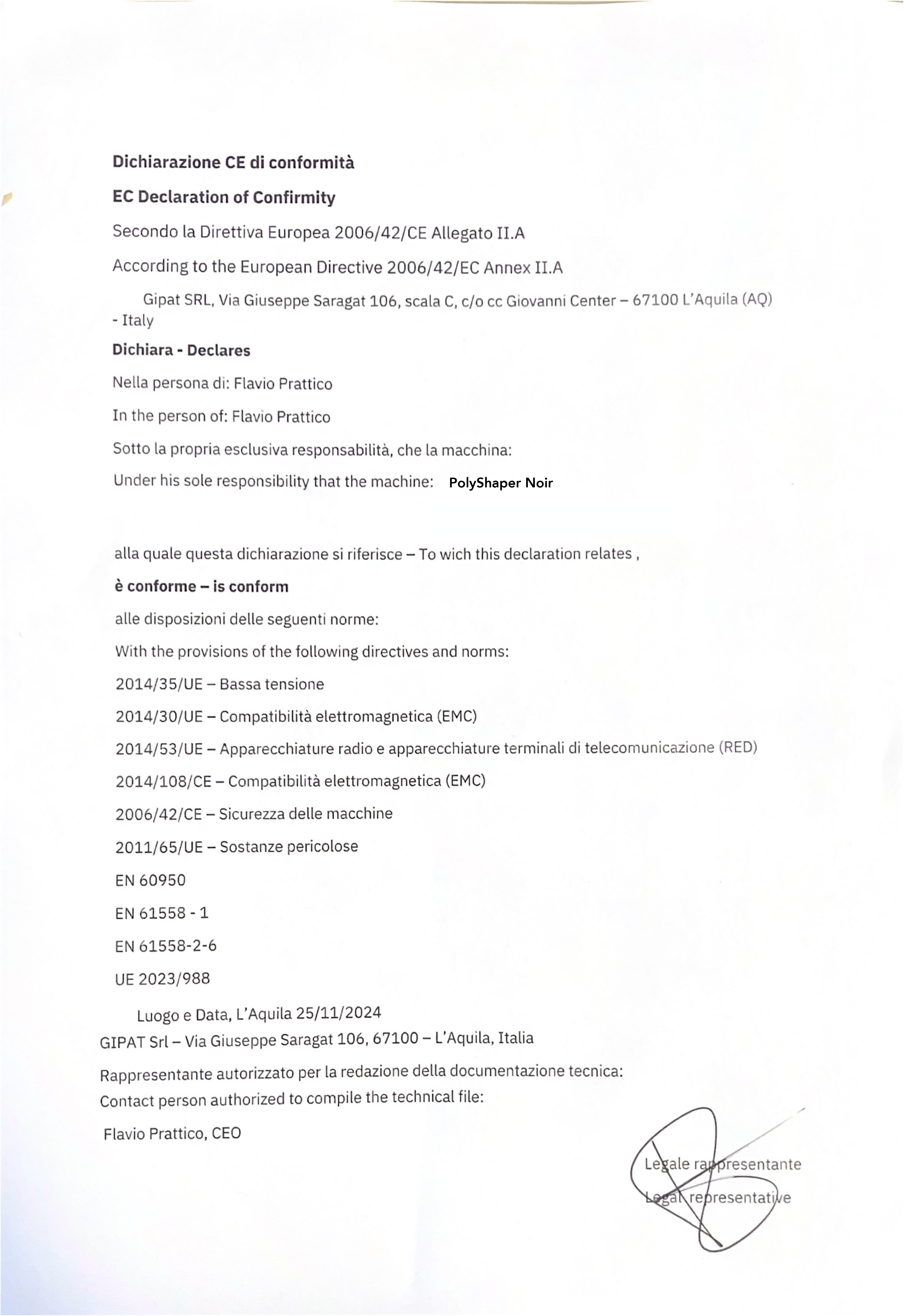Documento di conformità CE